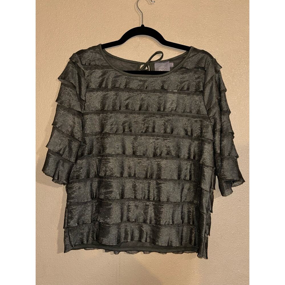 Anthropologie Vanessa Virginia Green Ruffle Tiered Top Womens Medium NWT Fun - Picture 2 of 11